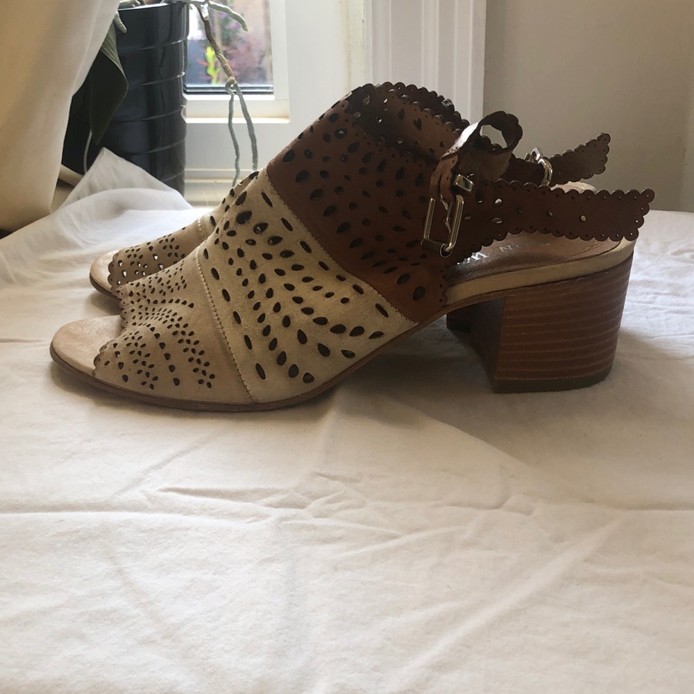 Brown and Cream Perforated Heeled Sandals